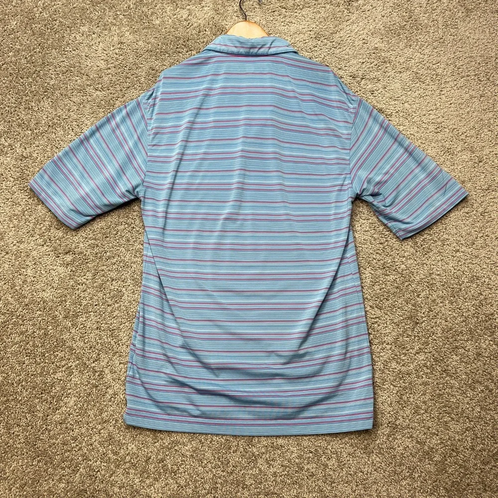 Nike Polo Shirt Men Small Blue Pink Stripe Short Sleeve Stretch Performance Golf